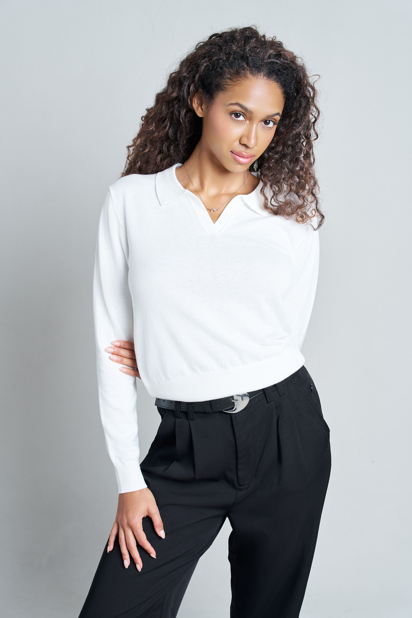 Karrie Long Sleeve Knitted Polo
